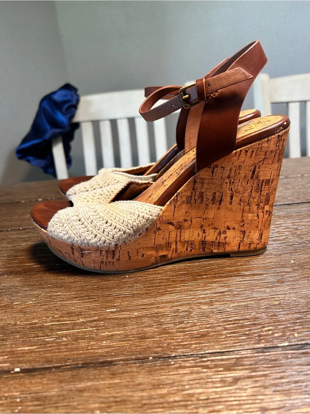 Altar’d State crotched cork wedge ankle strap heels size 7.5